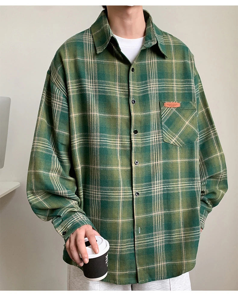 10XL Men Shirt Plaid Long Sleeve Plus Size 6XL 7XL 8XL 9XL
