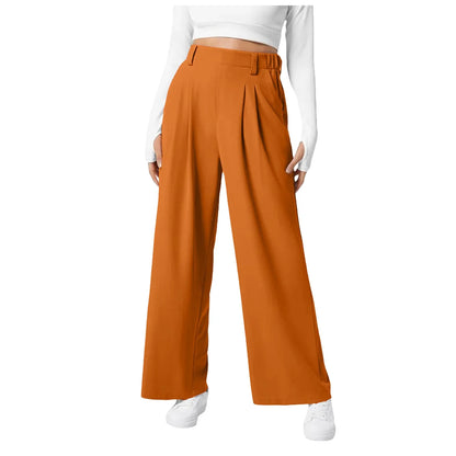 Women Suits Pants High Waist Draped Solid Color Wide Leg