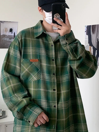 10XL Men Shirt Plaid Long Sleeve Plus Size 6XL 7XL 8XL 9XL