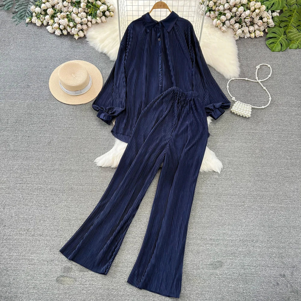 Fashion New Women Solid Casual Loose Two Pieces Set