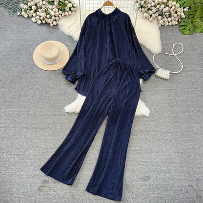 Fashion New Women Solid Casual Loose Two Pieces Set