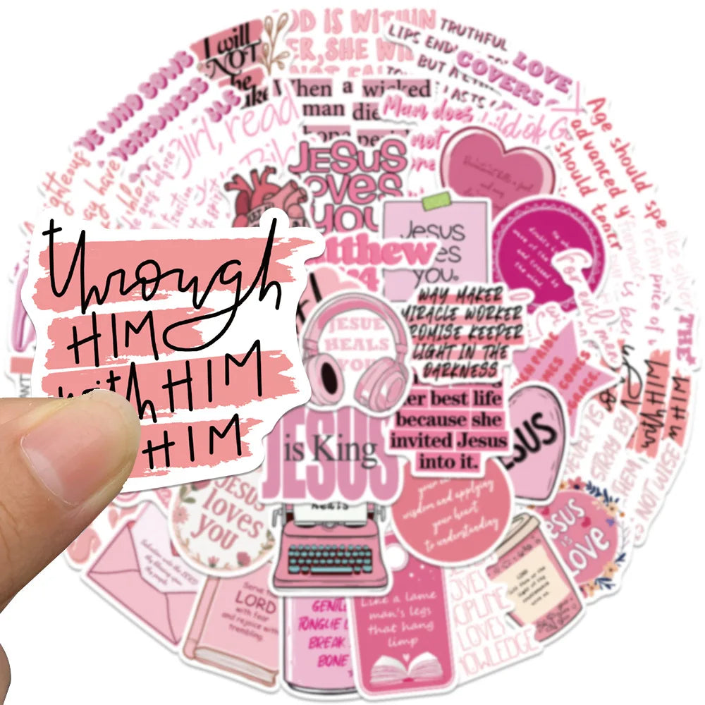 50pcs Creative Pink Bible Jesus Christian stickers