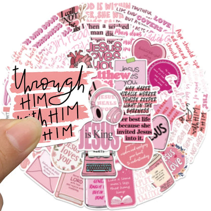50pcs Creative Pink Bible Jesus Christian stickers