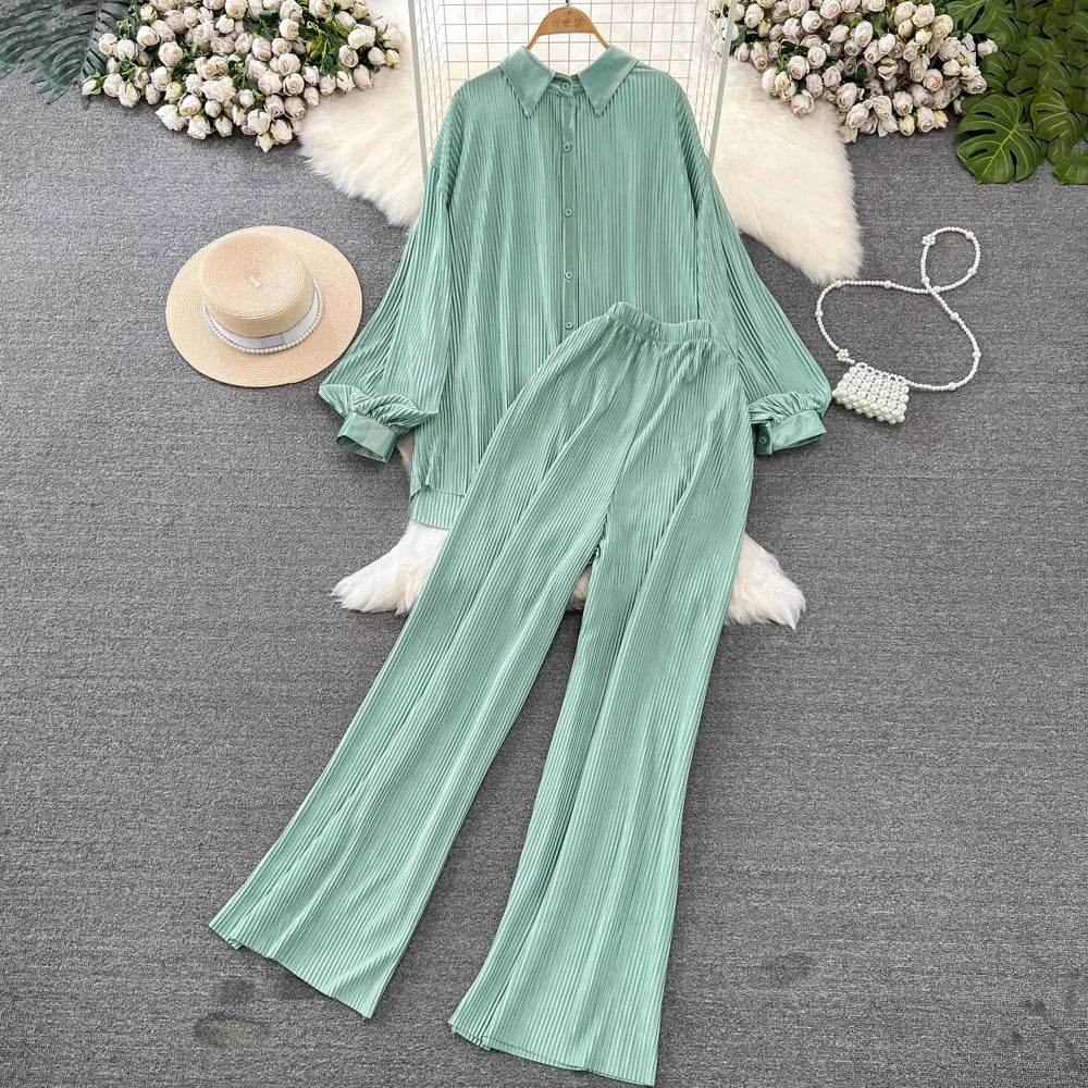 Fashion New Women Solid Casual Loose Two Pieces Set