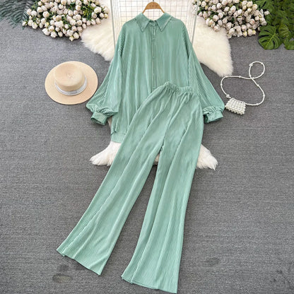 Fashion New Women Solid Casual Loose Two Pieces Set