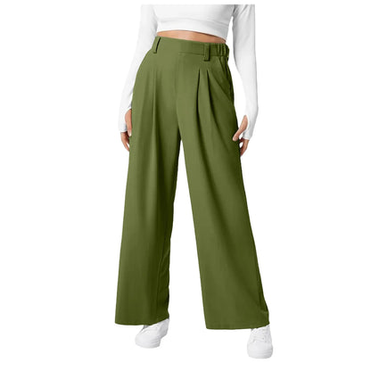 Women Suits Pants High Waist Draped Solid Color Wide Leg