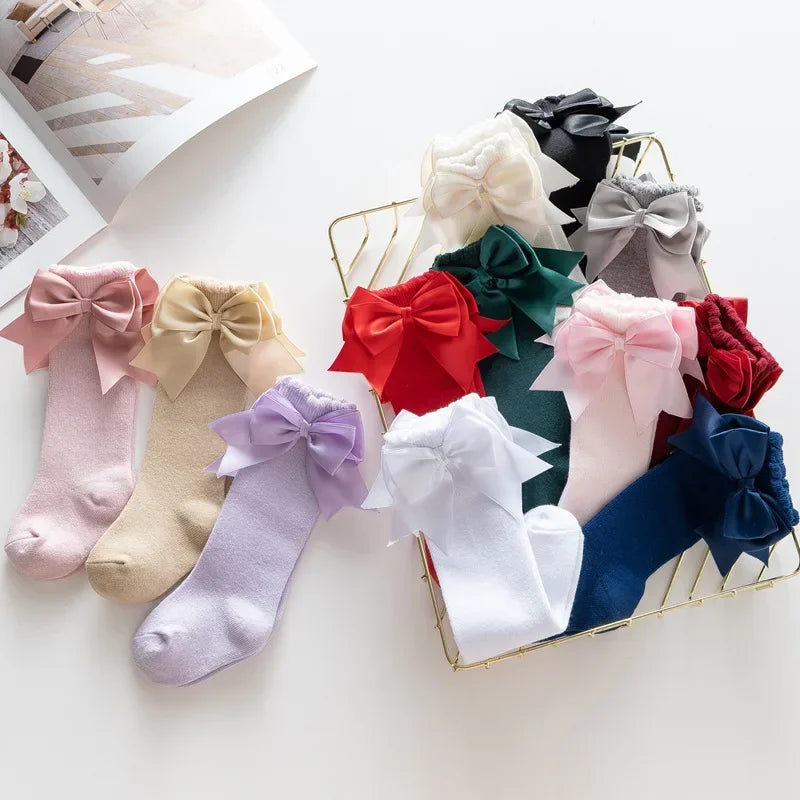 Kids Knee High Socks Baby Girls Cotton Socks Big Bow