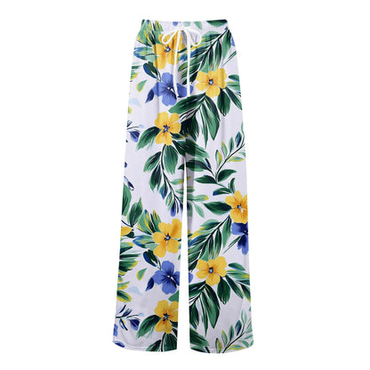 floral print loose wide-leg pants with elastic waist
