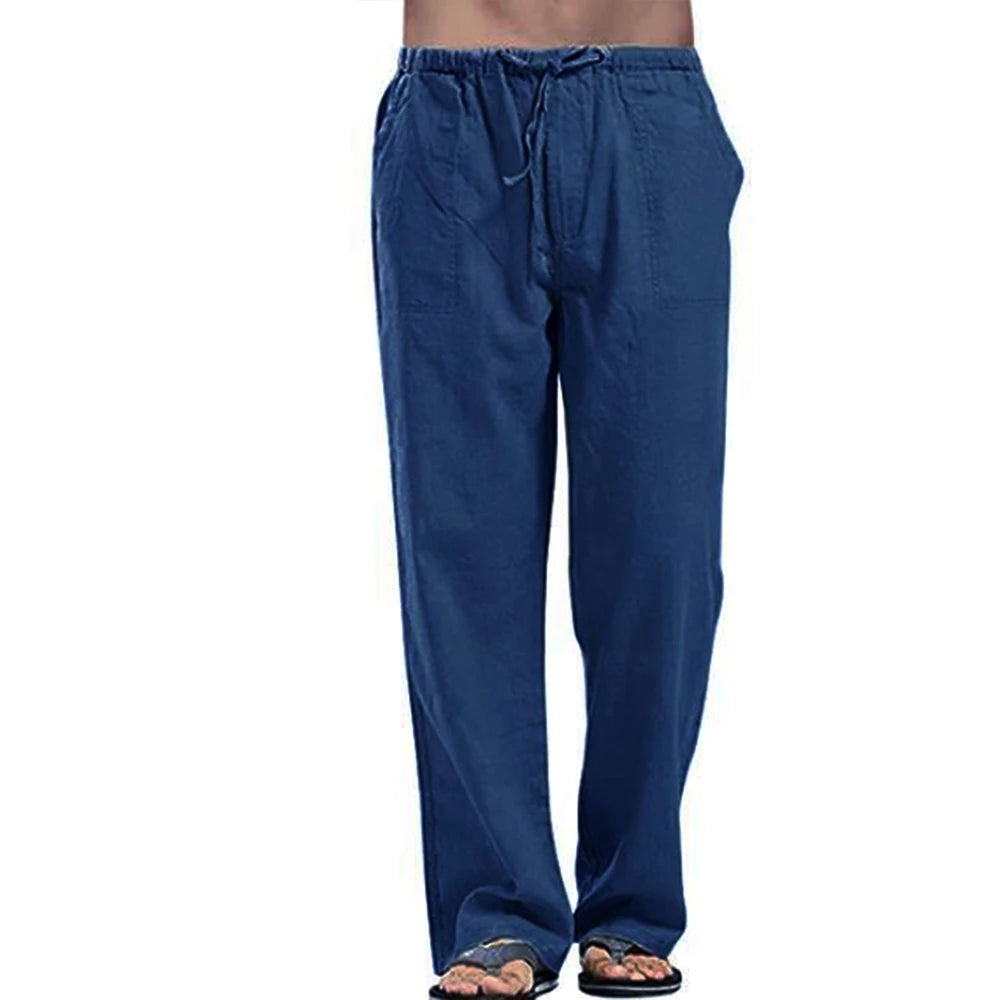 Men's Summer Loose Long Pants Elastic Waist Drawstring