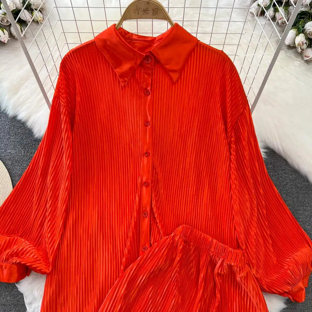 Fashion New Women Solid Casual Loose Two Pieces Set