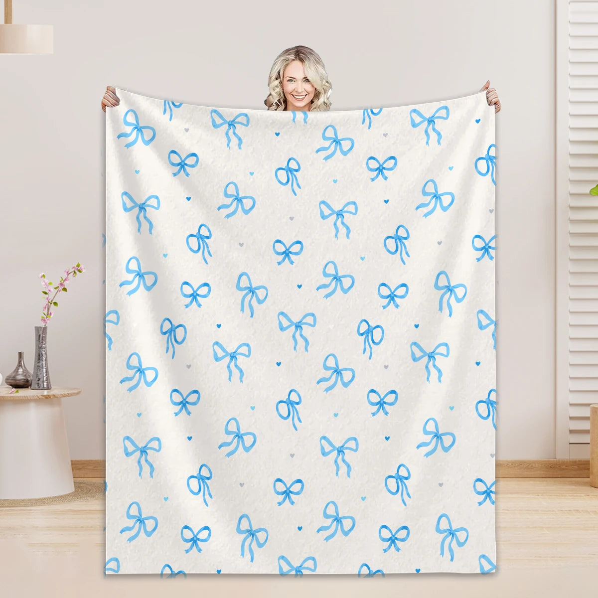 1PC Throw Blanket Blue Bow 3D