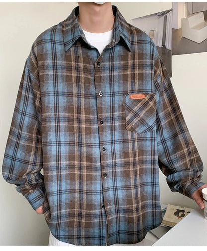 10XL Men Shirt Plaid Long Sleeve Plus Size 6XL 7XL 8XL 9XL