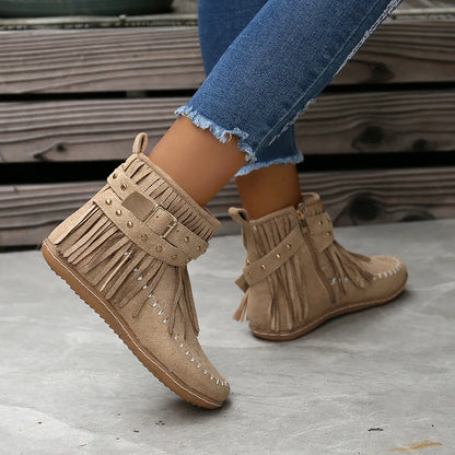 Women Shoes Flat Heel Ankle Boots Retro Suede