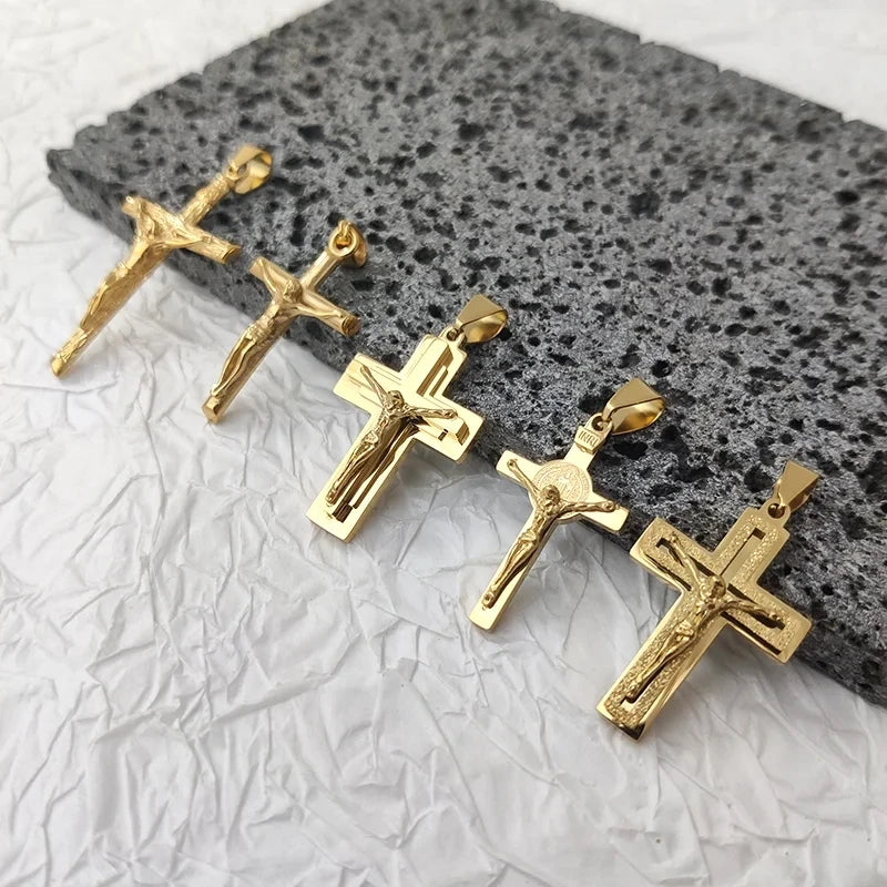 Jesus Cross 18k Gold Plated Stainless Steel Pendant