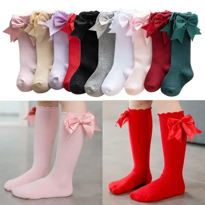 Kids Knee High Socks Baby Girls Cotton Socks Big Bow