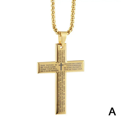 Christian Bible Cross Chain Necklace Steel