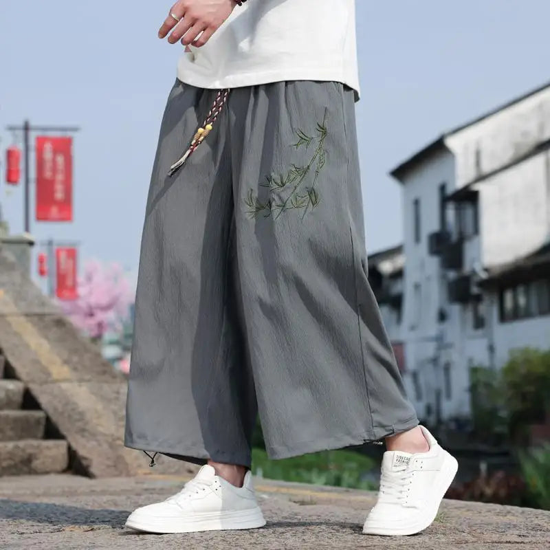 Mens Lightweight Pants Loose Fit with Elastic Waistband and Drawstring