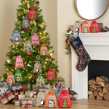 8pcs Christmas Drawstring Bags