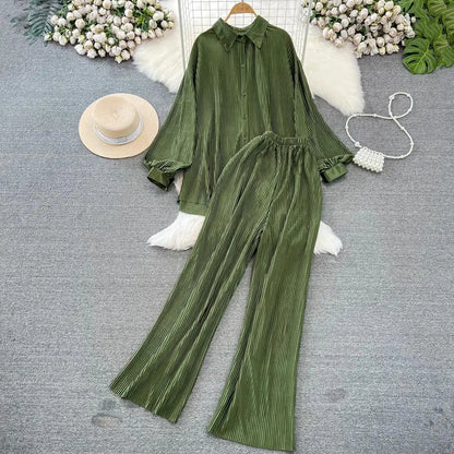 Fashion New Women Solid Casual Loose Two Pieces Set