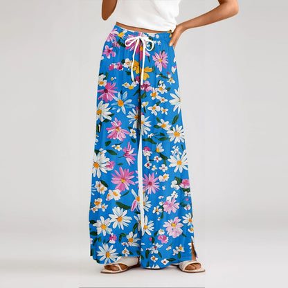 floral print loose wide-leg pants with elastic waist