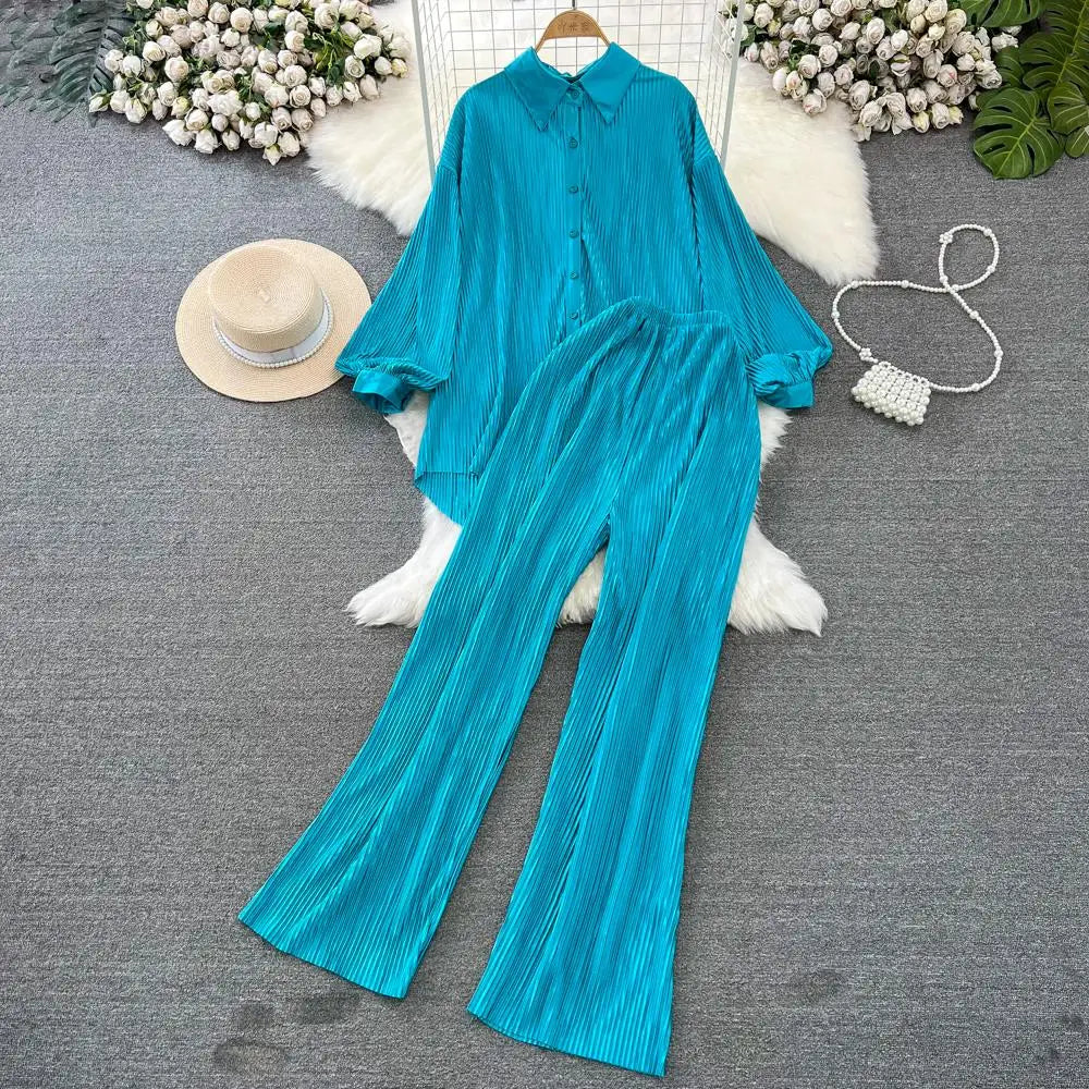 Fashion New Women Solid Casual Loose Two Pieces Set