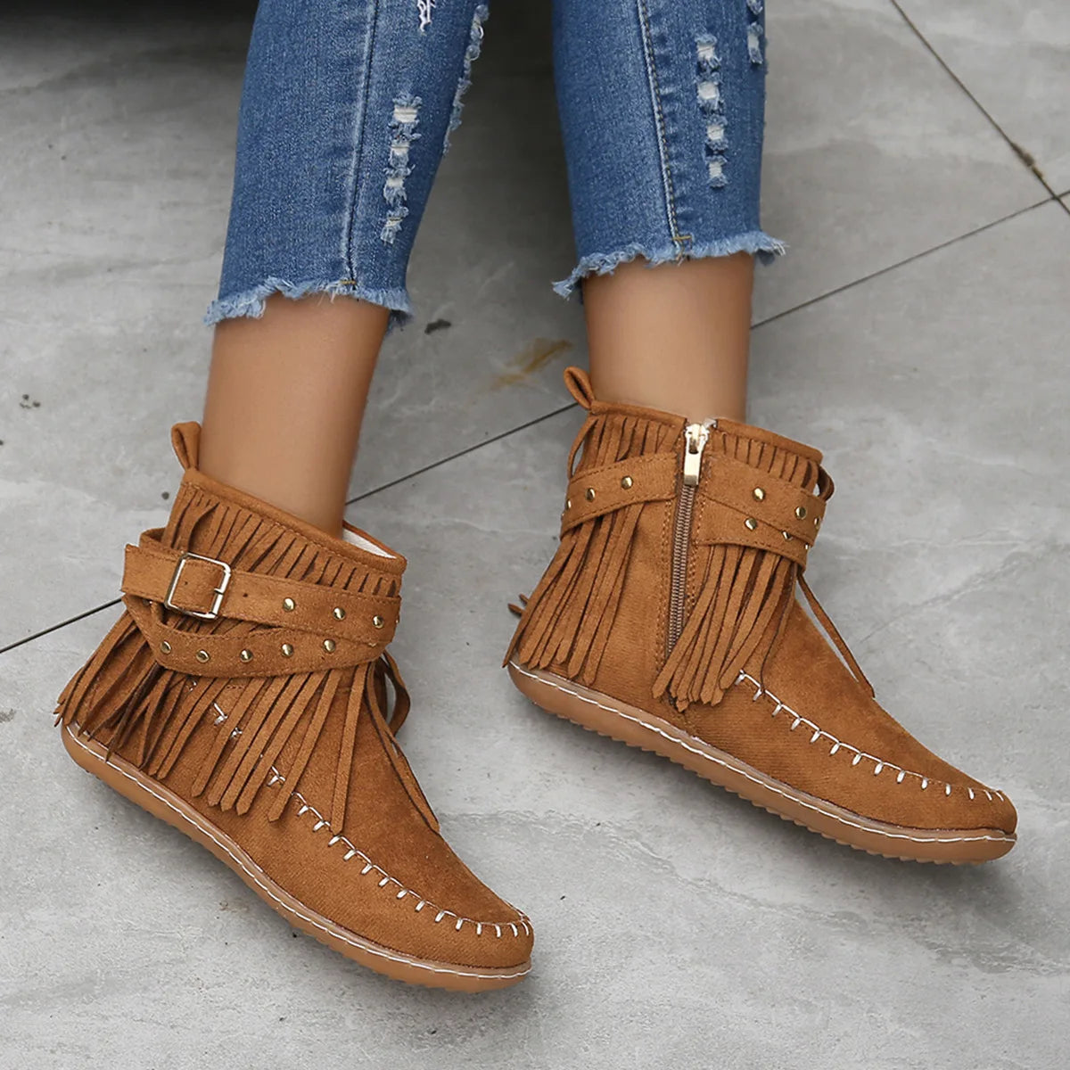 Women Shoes Flat Heel Ankle Boots Retro Suede
