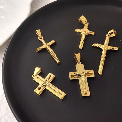 Jesus Cross 18k Gold Plated Stainless Steel Pendant