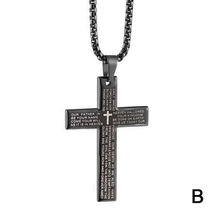 Christian Bible Cross Chain Necklace Steel