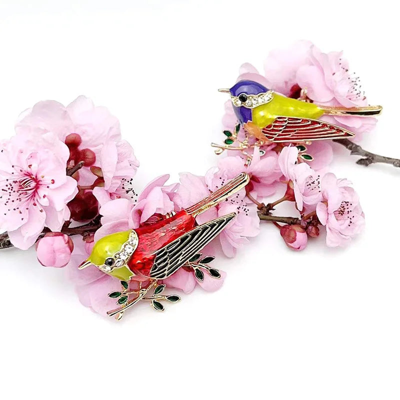 Multi Color Rhinestone Enamelled Bird broach