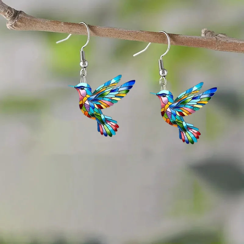 2D Acrylic Hummingbird Earrings