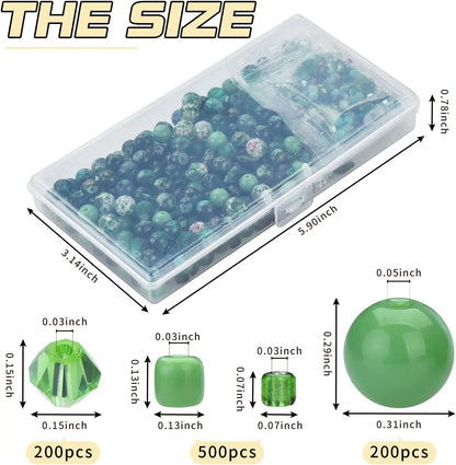 Glass Beads Jewelry Making Kit Green Color Glass Round Loose Beads