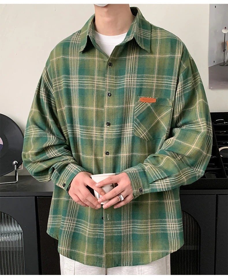 10XL Men Shirt Plaid Long Sleeve Plus Size 6XL 7XL 8XL 9XL