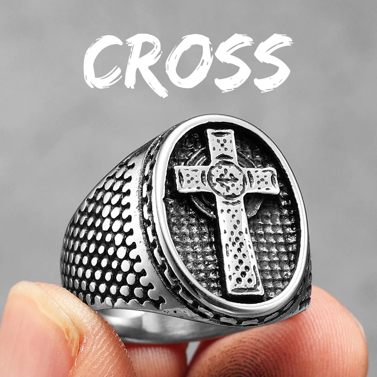 Christian Cross Black Religon Men Rings Stainless Steel