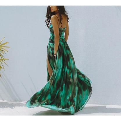 Swimwear with Sarong  Green Print 2 Piece