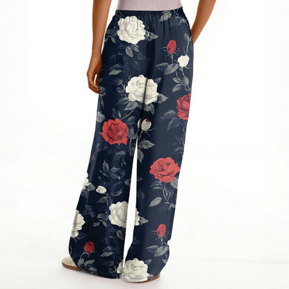 floral print loose wide-leg pants with elastic waist