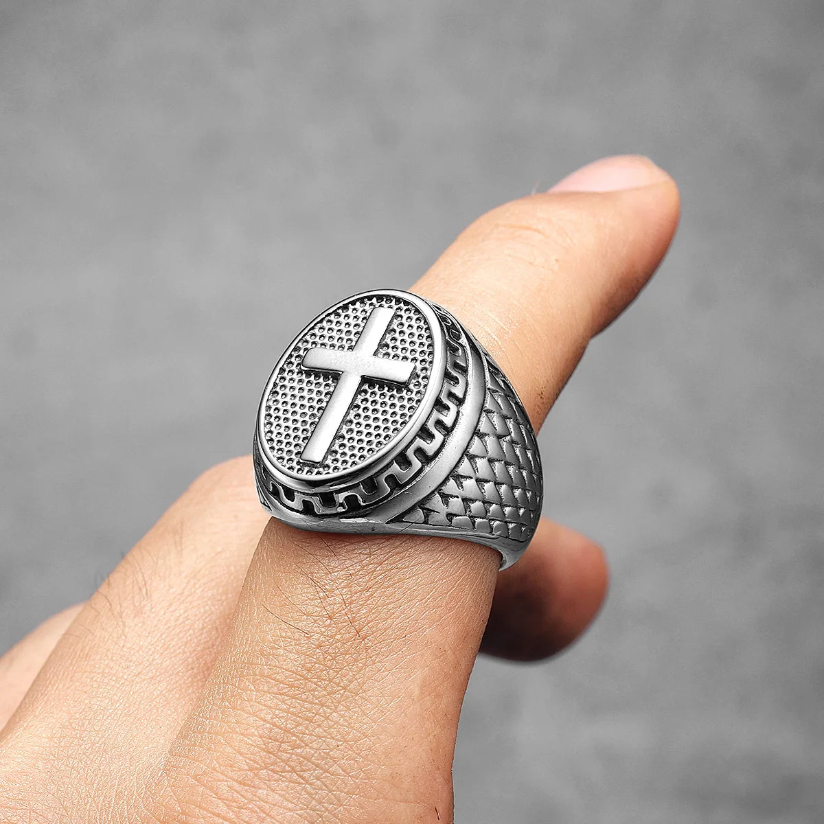 Christian Cross Black Religon Men Rings Stainless Steel