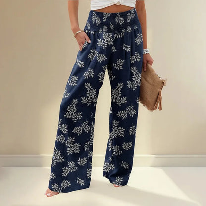 , flower printed beach wide leg pants,