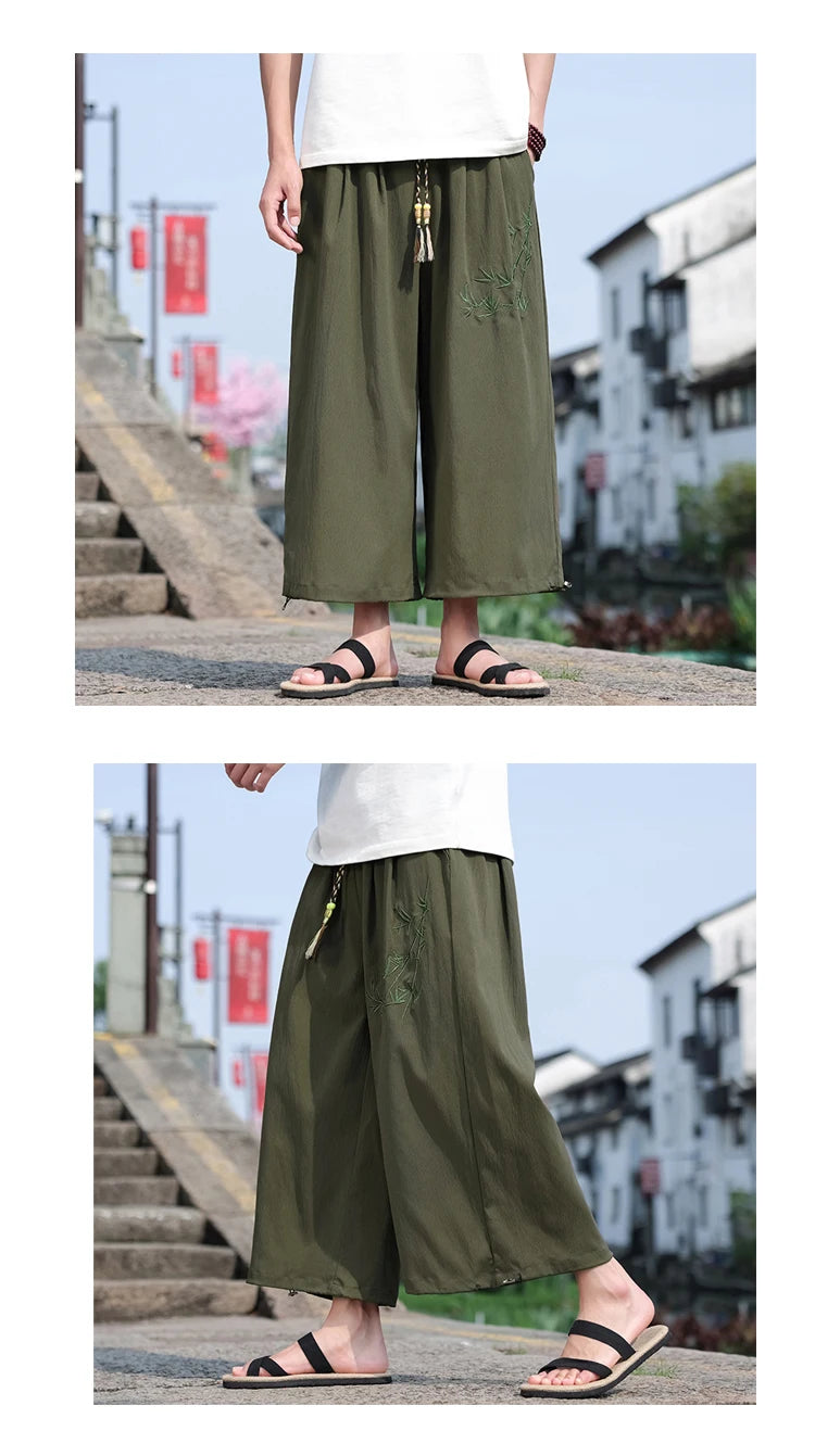 Mens Lightweight Pants Loose Fit with Elastic Waistband and Drawstring