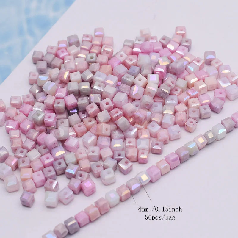 4mm Water Stained Ice Cracks Faceted Crystal Glass