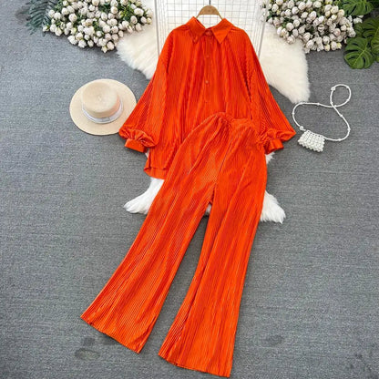 Fashion New Women Solid Casual Loose Two Pieces Set