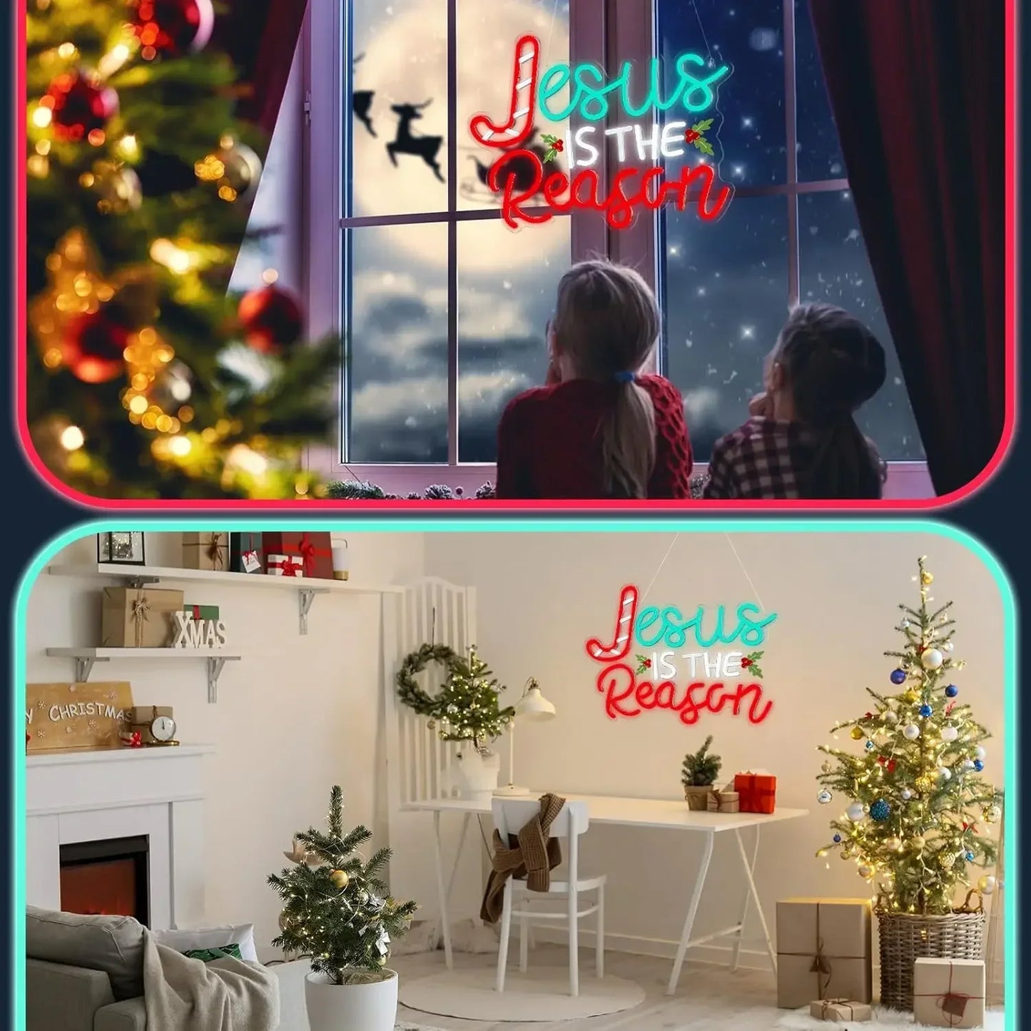Jesus Is The Reason Neon Sign Christmas LED Neon Light Sign USB powered