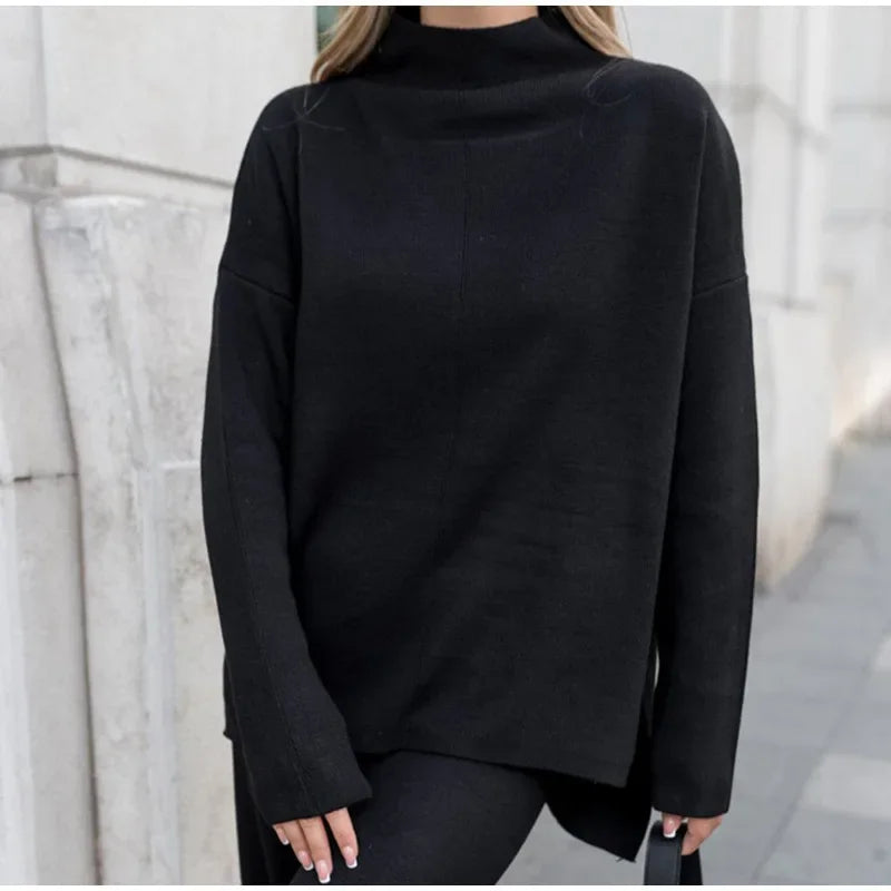 Split Turtleneck Women  sweater and Wide Leg Pants
