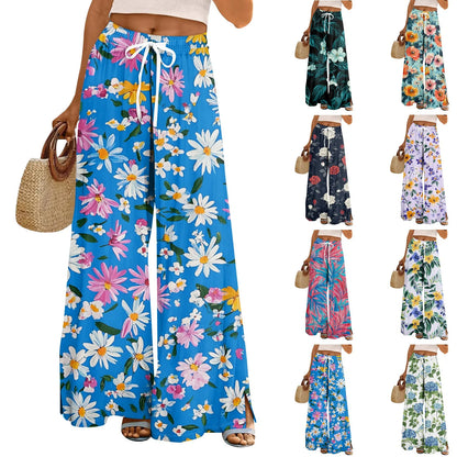 floral print loose wide-leg pants with elastic waist