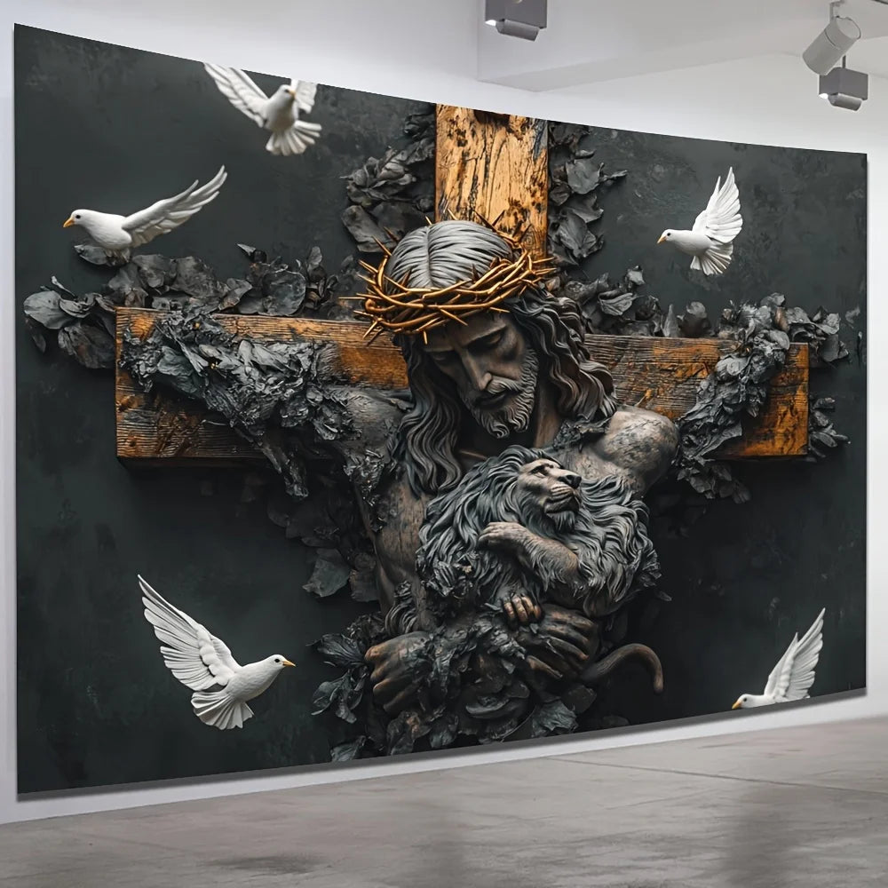 Jesus with Lion Tapestry, Religious Cross