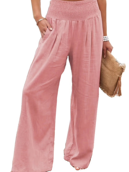 Women's casual pants with drawstring, mid waist, beach wide leg, spring and summer, European and American pants