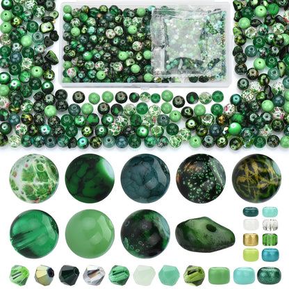 Glass Beads Jewelry Making Kit Green Color Glass Round Loose Beads