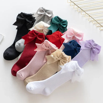 Kids Knee High Socks Baby Girls Cotton Socks Big Bow