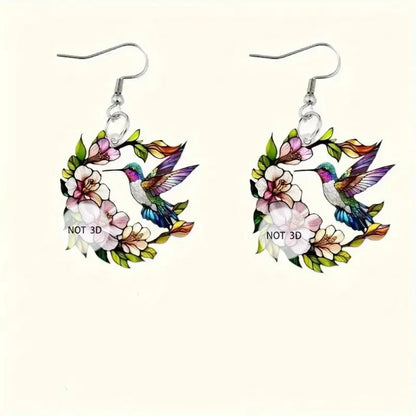 2D Acrylic Hummingbird Earrings