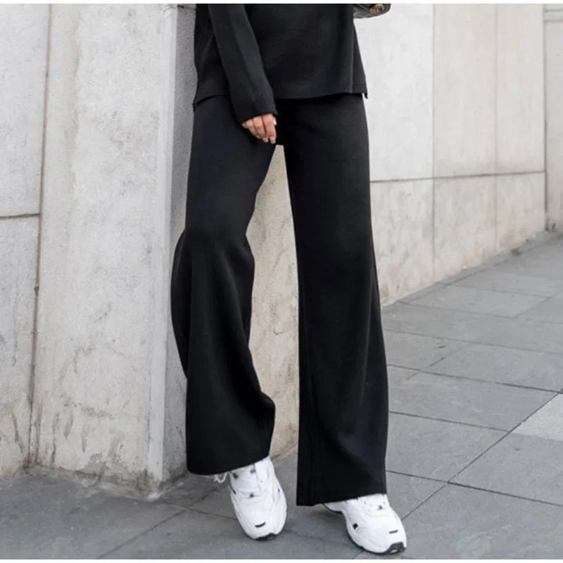 Split Turtleneck Women  sweater and Wide Leg Pants