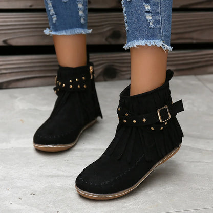 Women Shoes Flat Heel Ankle Boots Retro Suede